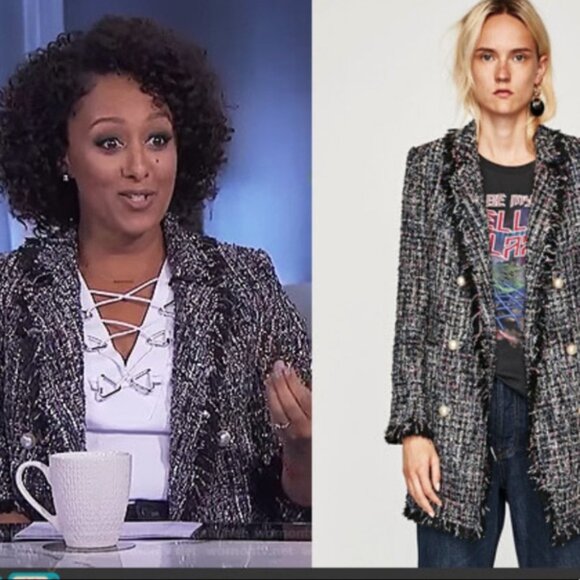 New Zara Tweed Coat Pearl Buttons Frayed CoCo Chanel Style - Picture 9 of 14